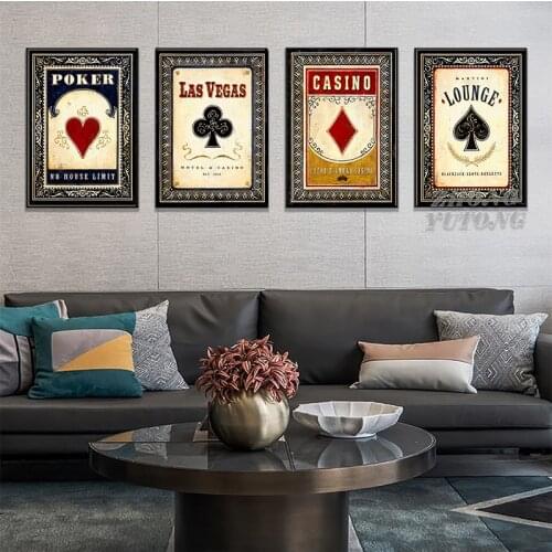 Vintage Poker Spade Heart Club Diamond Cards Prints Canvas Painting Modern Living Room Home Decoration Poster Wall Art Picture