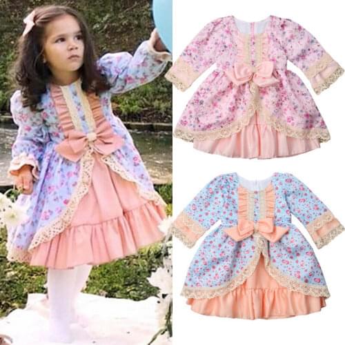 Pudcoco Baby Kids Girls Princess Formal Dress Lace Floral Bowknot Party Wedding Ball Gown Dresses Girls Autumn Clothing 1-6Y