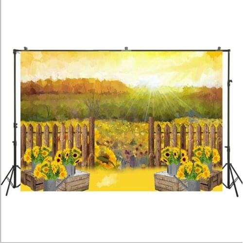 HUAYI Photography Backdrop Birthday Child Photo Background Watercolor Sunset Sunflowers Newborns Studio Photo Backdrop W-2273