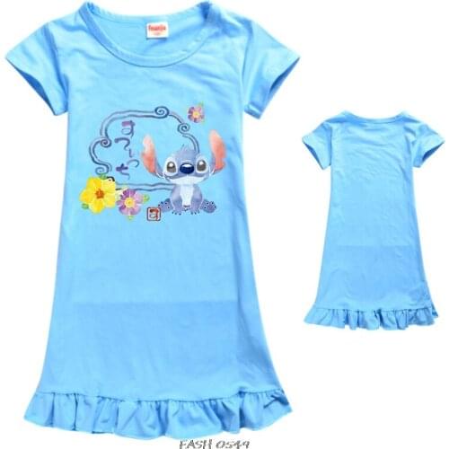 Stitch Cotton Nightdress Little Teen Girl Pajamas Dresses Children Cartoon Summer Nightgown Home Clothes Kids Sleepwear