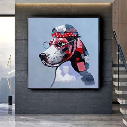 100% Hand Painted Oil Painting Dog Colourful Animal Decorative Canvas Wall Art Home For Bedroom Childs Room Cute Wall Picture
