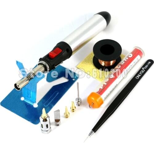 Aerated Flame Butane Gas Soldering Iron Kit Set Pen Flame Torch DIY Tool Cordless Solder Iron+5/PCS Tips Nozzle+tweezers+Solder