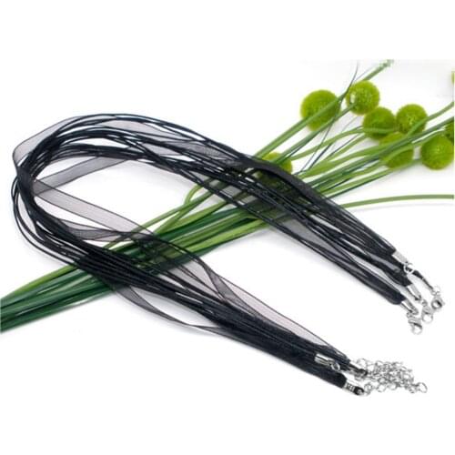 Doreen Box 20PCs Lobster Clasp Organza Ribbon Waxen Cord Necklace 43.2cm(17") Free Shipping(B06108)