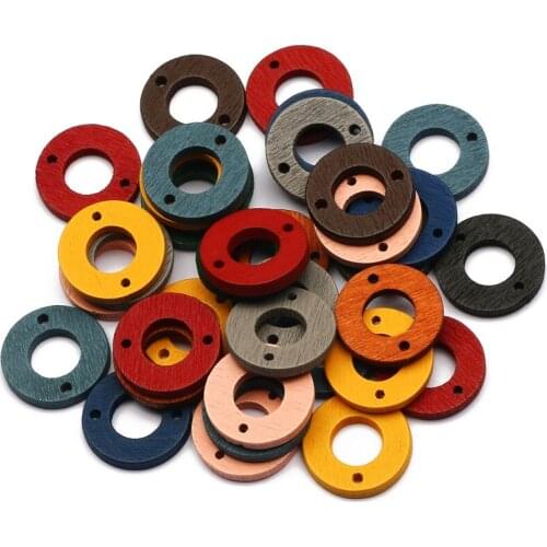 Ring Round Shape Natural Wooden Beads Mixed Colorful High Quality Loose Beads For Jewelry Making Handmade DIY Earrings Supplies