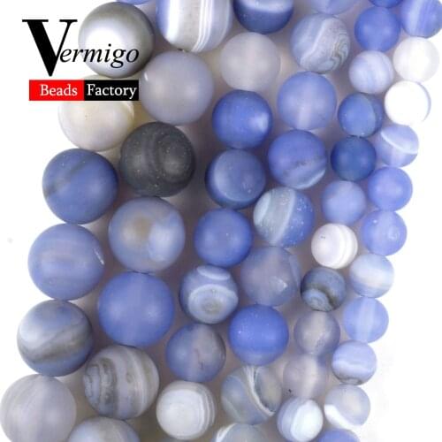 Natural Matte Blue Agates Stone Round for Jewelry Making 6mm-10mm Spacer Beads Diy Bracelet Necklace Accessories Wholesale 15"