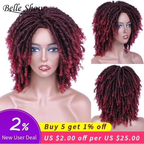 Belle Show Dreadlock Curly Wigs For Black Women 14 Bouncy Curly Hair Dread lock Synthetic Wigs Burg Color Crochet Twist Hair