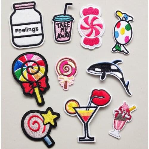 Lollipop Embroidery Patch Iron On Patches Embroidered Patchs Badge Cocktail Appliques For Clothing Stickers CX381-390