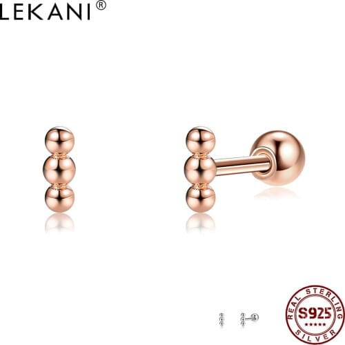 LEKANI Beaded 925 Sterling Silver Stud Earrings For Women Rose Gold Color Small Earring Wear Comfortable Party Fine Jewelry