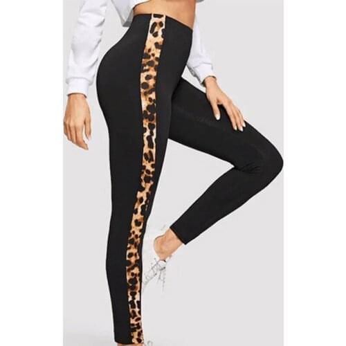 Ladies Leggings Leopard Patchwork Workout Pocket Leggings Women High Waist Side Lace Leggins Fitness Sportwears Mujer