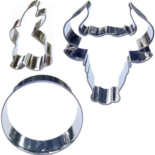 Small Rabbit, Ox Head ,7cm Round shape 3 piece biscuit cutting molds, baking tools, cake decorating soft candy tools