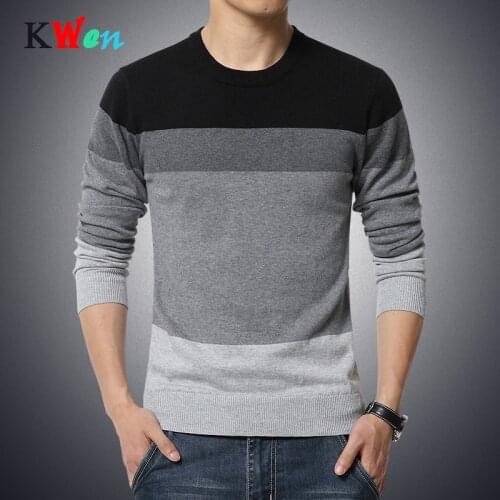 2019 Autumn Casual Mens Sweater Slim Fit O-Neck Striped Knittwear Mens Sweaters Pullovers Pullover Men Pull Homme M-3XL