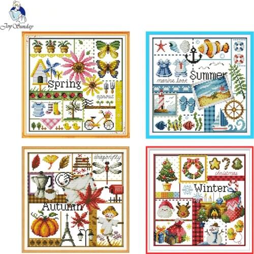 Cartoon four seasons pattern counted and stamped cross stitch kit 14ct 11ct Chinese cross stitch embroidery set DIY needlework