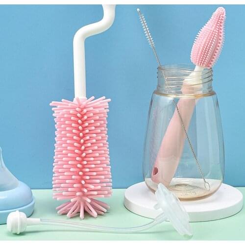 Multifunctional 360 Degree Rotation Baby Nipple Bottle Brush Set Food Grade Silicone ABS Baby Milk Bottle Cleaning Brush Set