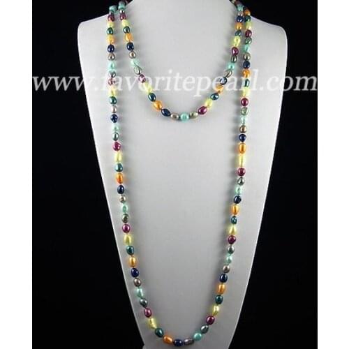 New Perfect Favorite Pearl Necklace 64 inches 7-8mmx8-9mm AA Rainbow Color Natural Baroque Freshwater Pearl Long Necklace