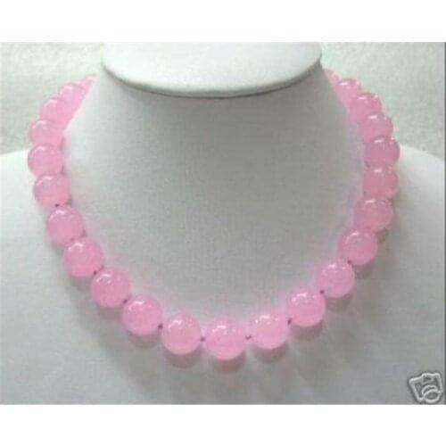 10mm Pink Chalcedony Round Beads Gemstones Necklace 18" AAA