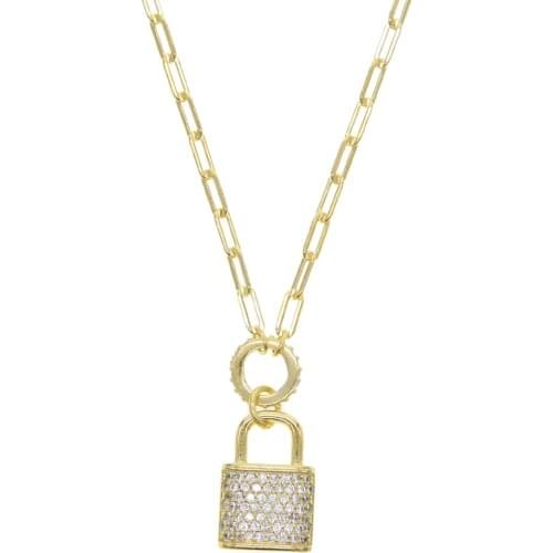 925 sterling silver fashion women necklace micro pave cz lock charm pendant trendy jewelry