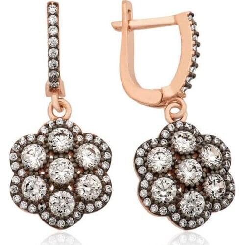 Genuine 925 Sterling Silver Diamond Montür Flower Earrings Quality products, Flamboyant Designs Hundreds Of kinds of earrings