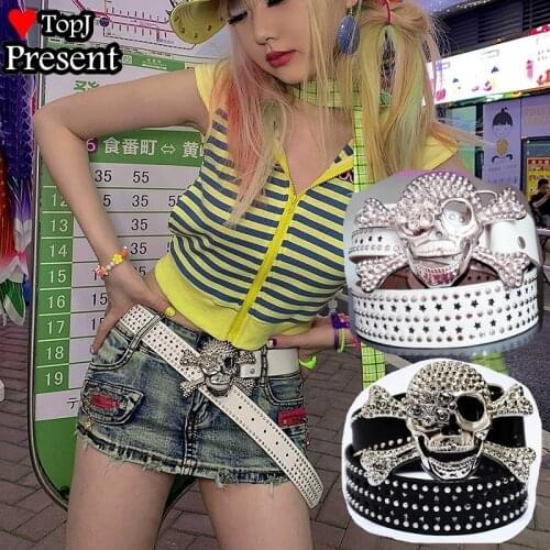 Gothic Harajuku Punk Lady Men Belts Rivet Women Belt hip pop Belt Strap Vintage Woman Men hip pop skull bling bling Belt gift