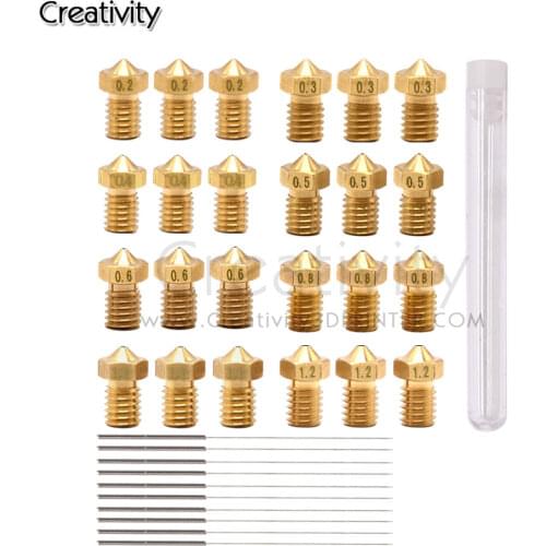 24PCS E3DV6 Threaded Nozzle Brass for 1.75mm Filament V5 V6 Hotend Extruder 3D Printer Nozzle cleaning needle kit