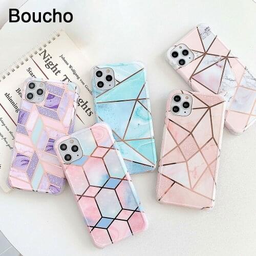 Luxury Plating Line Geometric Marble Phone Case For iPhone 12mini 12 Pro 11 Pro Max X XS XR 7 8 Plus Colorful Texture Soft Cover