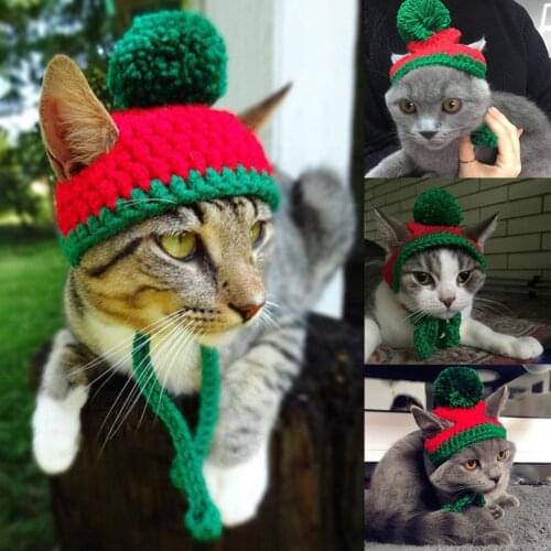 Pet Cat Dog Puppy Animal Christmas Hat Christmas Ball Knitted Hat Puppy Cap Halloween Cosplay Pet Cat Dog Supplies Cap Headband