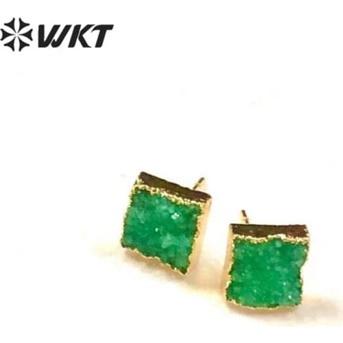 WT-E274 5pair/lot Wholesale 10mm Druzy Earrings Natural Druzy Stone Raw Stone Earring 24k Gold Electroplated Women Jewelry Gift