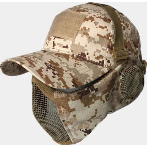Paintball Foldable Half Face Steel Mesh Mask Baseball Cap Tactical Low-carbon Mask Ear Protection Airsoft Hunting Accessories