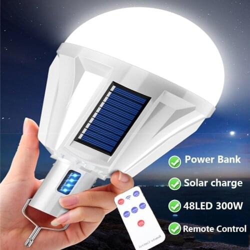 300W LED Solar Camping Light Remote Control Outdoor Wall Lamp 5 Modes Powerful Sunlight Waterproof Night Market Garden Lantern