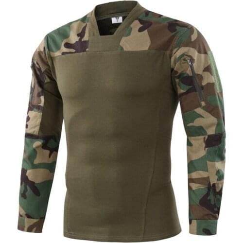 Shanghai Story V Neck Tactical Military Shirt Combat Long Sleeve Slim Fit Camo Shirt with Zipper