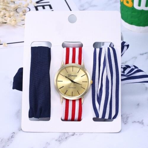 3pcs Lady Holiday Dress Cotton Ribbon Silk Rose Gold Silver Clock Watch Ribbon Wrist Watches Sets for Women Relojes Para Mujer