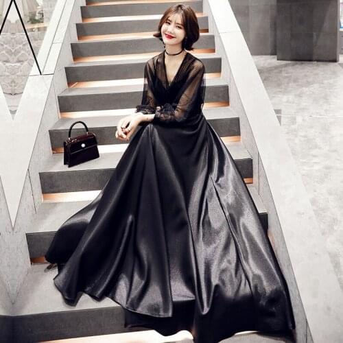 Women Black Sexy Backless Long Evening Dresses Banquet Elegant Floor-length Party Prom Dress Robe De Soiree