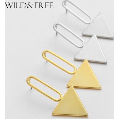 WILD & FREE Women Triangle Stud Earrings Fashion Gold & Silver Color Hollow Out Bar Drop Europe Stud Earrings Jewelry Gift