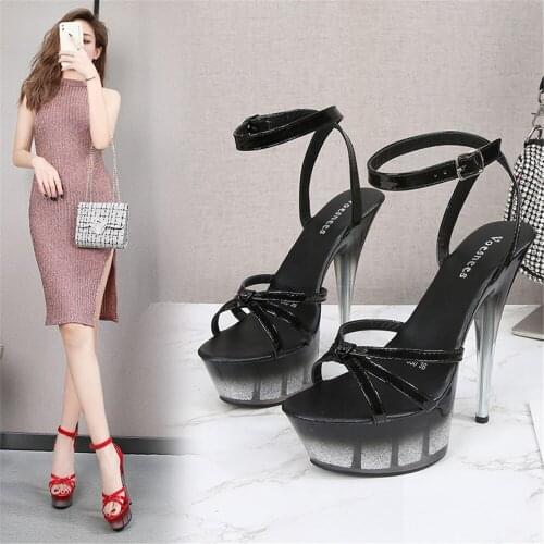 New Stilettos For Women Platform Clear Heel Gold-Dust Thin Heels Sandals Bling Fashion Sexy Girls Party Club Shoes Black White