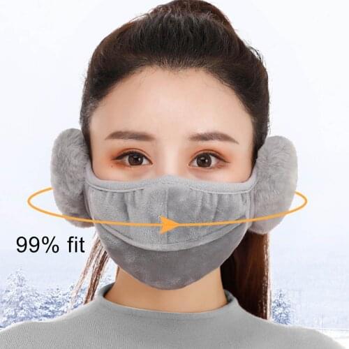 Women Winter Plush Fleece Warm Earmuffs Adjustable Thick Cotton Half Face Cover Outdoor Cycling Protect Dustproof Masque