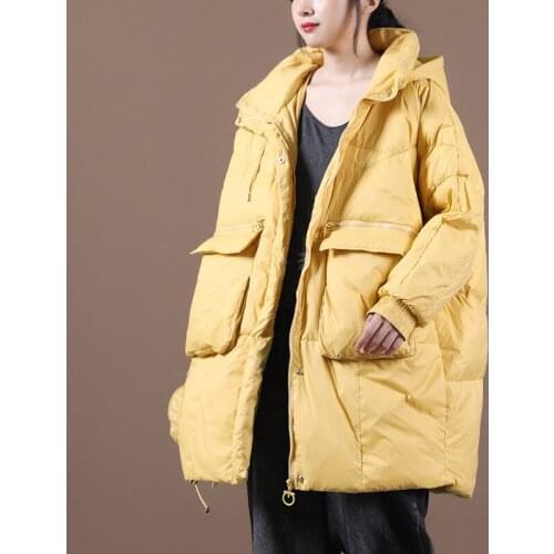 Winter Coat 2020 New Korean Style Hooded Drawstring Big Pocket Mid-length White Duck Down Jacket Women Warm Outwear Parka k1079