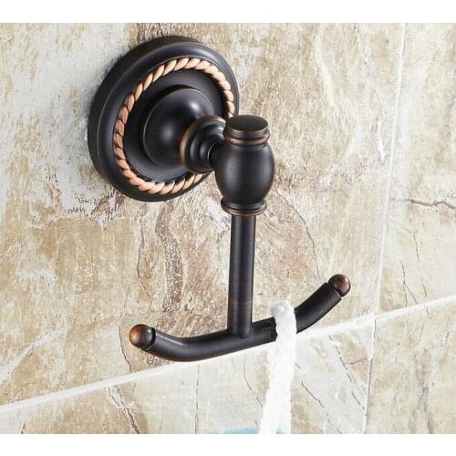 1Pcs Black Oil Rubbed Brass Wall Mounted Double Robe Hooks Coat Hat Towel Hook Hanger Bathroom Accessory aba213