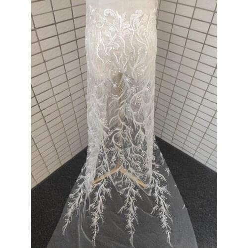 1 Yard/ Lot Seuqins Lace Fabric 135cm Width Dress Lace Fabric Bridal Lace Fabric Sequins and Bead Lace Fabric