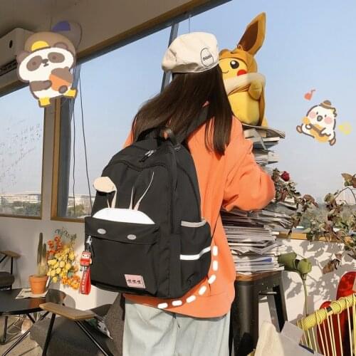2021Reflective Stripe Womens Backpacks Bunny Ear Kawaii School Backpack Waterproof Out Door Traveler Bag Teen Colleage Schoolbag