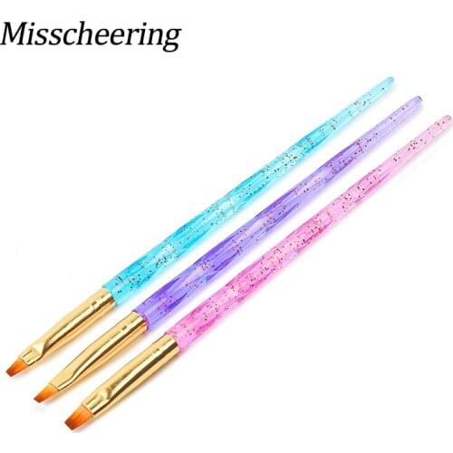 3 Pcs Nail Brush Flat Shape Acrylic Painting Drawing Pen UV Gel Extension Builder Crystal Glitter Handel Manicure Nail Art Tools