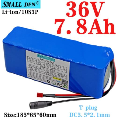 36V 7.8ah 18650 10S3P lithium ion battery pack with BMS DC+T plug 500w 7800mAh 42V electric bicycle motorcycle scooter battery