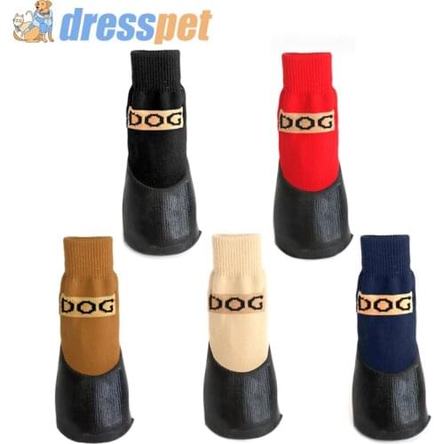 4pcs/Set Soft Cotton Pet Dog Shoes XS/XL Rubber Waterproof Non-slip Knit Warm Breathable Rain Snow Boots Socks For Small Dogs