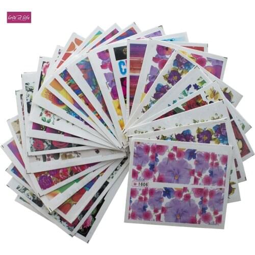 50sheets/lot Nail Water Stickers Charm Flowers Designed Nail Transfer Decals Wraps