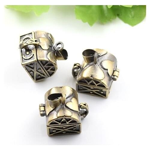 6pcs Antiqued Bronze Heart Jewel Case Locket Pendants Charms #22742