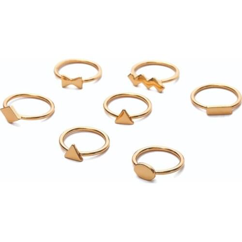7PCs/set Fashion Party Women Jewelry Geometric Rings Set Simple Wave Rings Gifts #290307