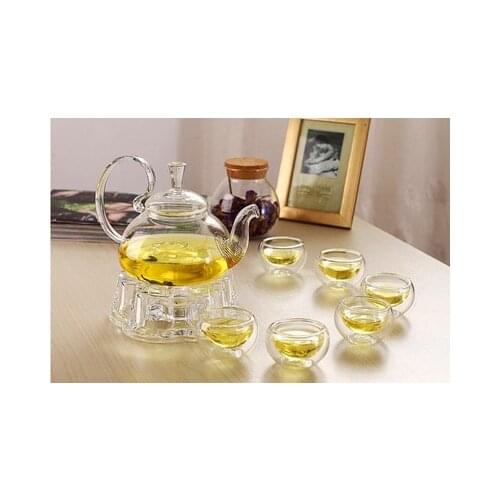 7pcs/set High Quality heat resistant glass teapot 1pcs teapot+6pcs double layer glass tea cup JO 1048