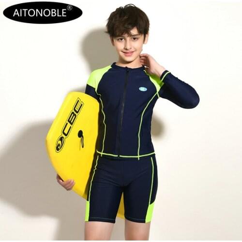 Aitonoble 2021 New Collection Kids Rash Guard Years 10-15 Boys Swimwear Teenagers Swimsuit Diving Suit Rashguard for Boys