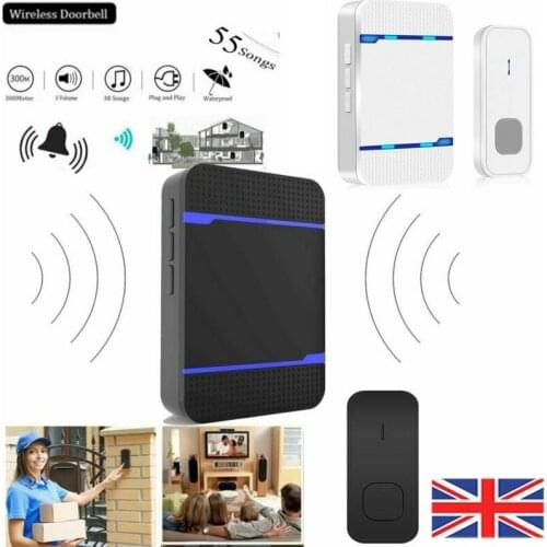 Wireless Doorbell 300m Wireless Remote Home Security Smart Doorbell Alarm Waterproof 5 Volume Receiver UK Plug