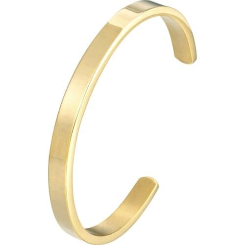 Hot Selling Classic Glossy Oval Open Bangle For Women Gold Color Jewelry Stainless Steel Bracelet Wholesale