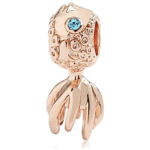 Free Shipping Rose Gold Cute Octopus Charms Beads Fit Brand Bracelets & Necklaces DIY Making Fashion Jewelry Accessories