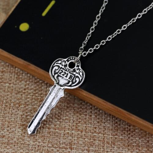 The key to 221b a Sherlock necklace vintage 221b key antique colors and bronze pendant for men and women wholesale Free Shipping